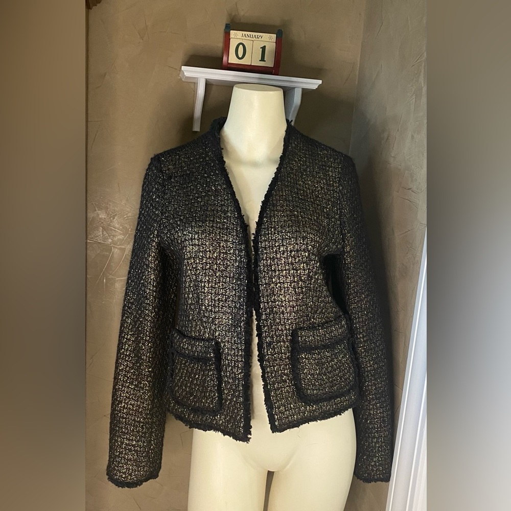 Michael Kors Black and Gold Tweed Suit Fashion Blazer Size 6